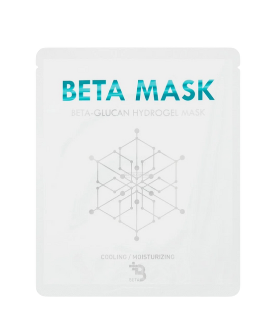 Beta Mask packaging with geometric design on a white background