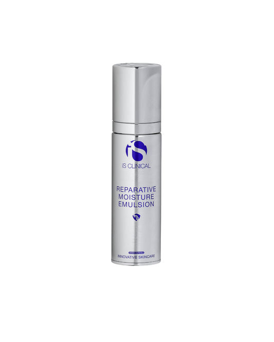 Skincare emulsion bottle labeled 'IS Clinical' on a white background